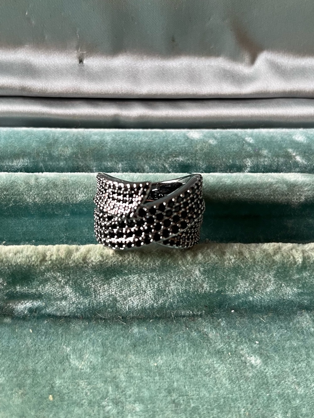 Textured Black Bead Multi-Row Statement Ring
